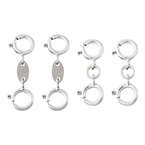 Anti-Tarnish  4Pcs 2 Style 925 Sterling Silver Spring Ring Clasps Sets