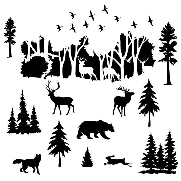 PandaHall SUPERDANT Pine Tree Wall Sticker Trees Wall Decals Deer Bird Bunny Forest Nature DIY Black Silhouette Vinyl Sticker for Kids Girl...