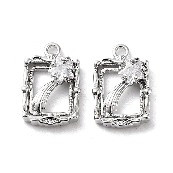 

PandaHall Rack Plating Brass Micro Pave Cubic Zirconia Pendants, Rectangle with Star, Real Platinum Plated, 14x9.5x3.5mm, Hole: 1.2mm..., Clear