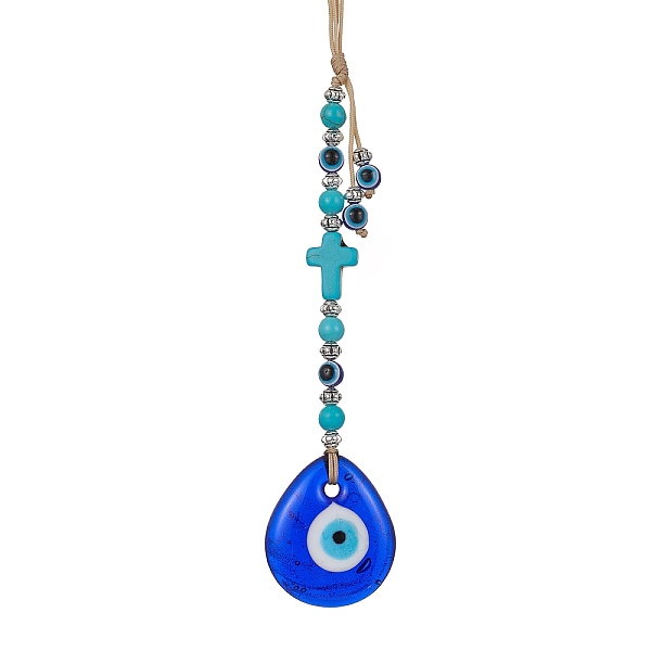 

PandaHall Blue Resin Evil Eye Pendant Decorations, Cross Synthetic Turquoise Lucky Eye Ornament with Glass Beads, Teardrop, 220~310mm...