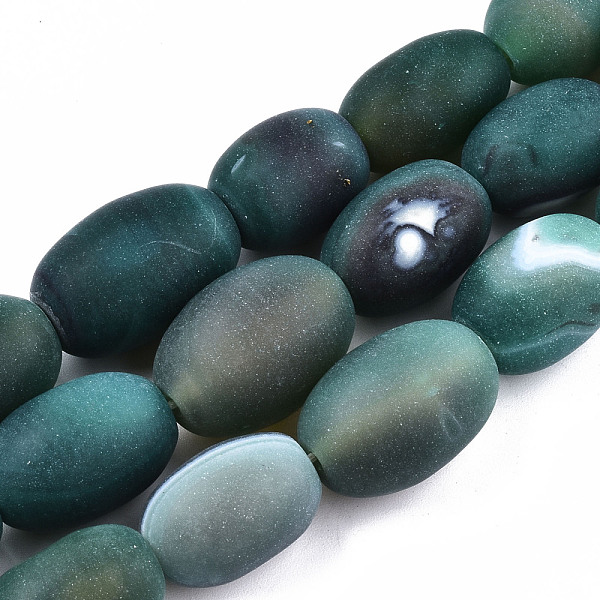 

PandaHall Natural Green Onyx Agate Beads Strands, Frosted, Dyed, Barrel, Dark Green, 17.5~25.5x13~17mm, Hole: 2mm, about 13pcs/strand, 13.78...