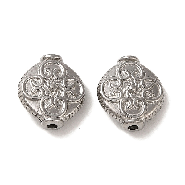 

PandaHall 304 Stainless Steel Beads, Rhombus with Flower, Stainless Steel Color, 12x11x4.5mm, Hole: 1.6mm 304 Stainless Steel Rhombus