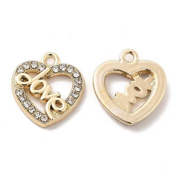 

PandaHall UV Plating Alloy Pendants, with Crystal Rhinestone, Heart with Word Love Charms, Golden, 14.5x13.5x2mm, Hole: 1.5mm..., Clear