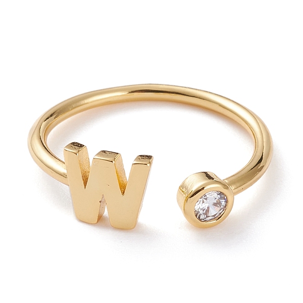 

PandaHall Brass Micro Pave Clear Cubic Zirconia Cuff Rings, Open Rings, Long-Lasting Plated, Real 18K Gold Plated, Letter.W, US Size 6...