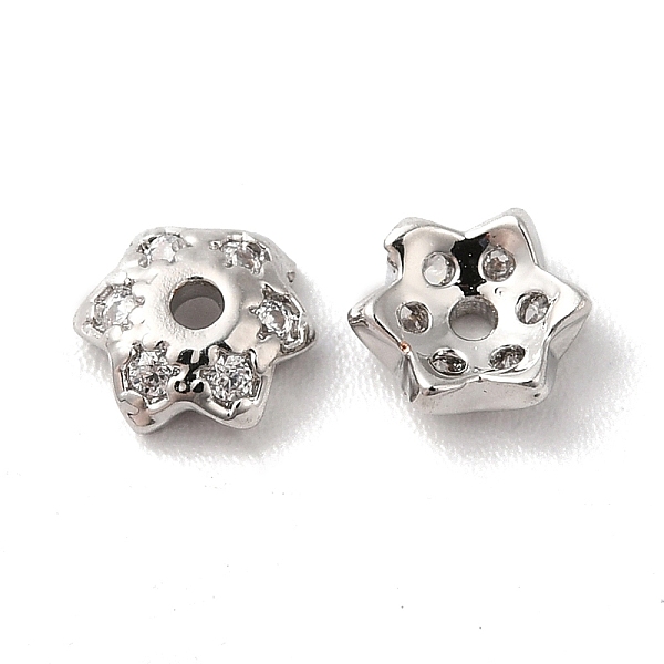 

PandaHall Brass Micro Pave Cubic Zirconia Bead Cap, 6-Petal Flower, Platinum, 6x5.5x2mm, Hole: 1mm Brass+Cubic Zirconia Clear