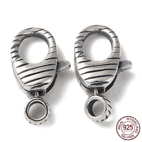 

PandaHall 925 Thailand Sterling Silver Lobster Claw Clasps, Stripe, with 925 Stamp, Antique Silver, 15x8.5x3.5mm, Hole: 1.8mm Sterling...