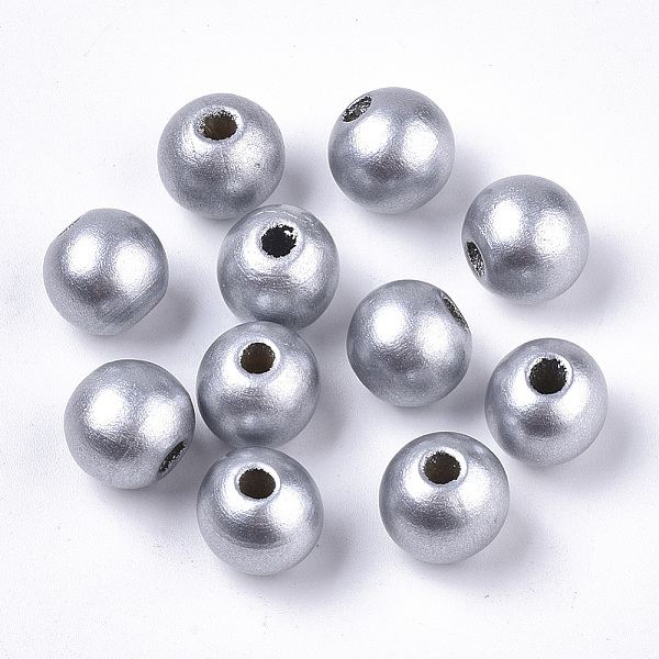 

PandaHall Spray Painted Natural Wood Beads, Round, Silver, 12x11mm, Hole: 3.5mm Schima Wood Round Silver