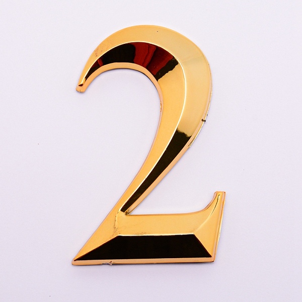 

PandaHall Plastic & PVC Number Sign Labels, Gold, Num.2, 2: 70x42x8mm Plastic Gold
