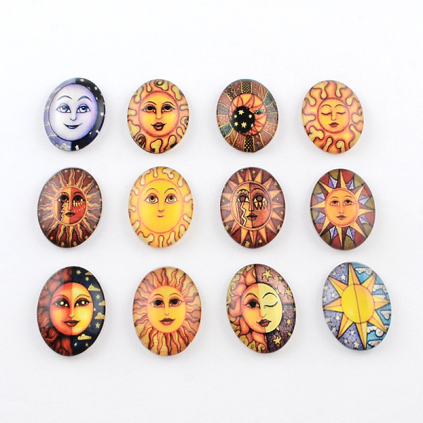 

PandaHall Sun Pattern Glass Oval Flatback Cabochons for DIY Projects, Mixed Color, 25x18x5mm Glass Oval Multicolor
