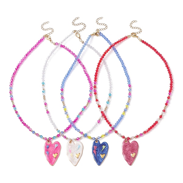 

PandaHall 304 Stainless Steel Enamel Heart Pendant Necklace with Glass Beaded Chains, Mixed Color, 16.77 inch(42.6cm) 304 Stainless Steel..., Multicolor