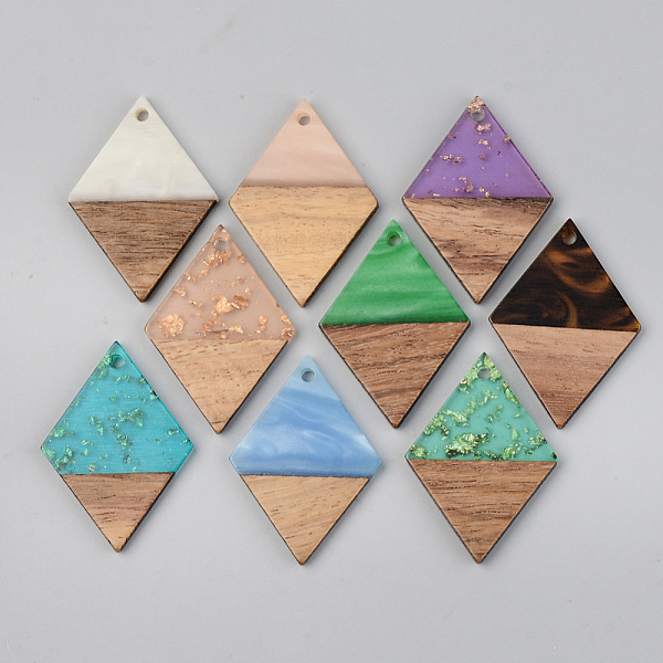 

PandaHall Resin & Walnut Wood Pendants, Rhombus, Mixed Color, 34x24x3mm, Hole: 2mm Resin+Wood Rhombus Multicolor