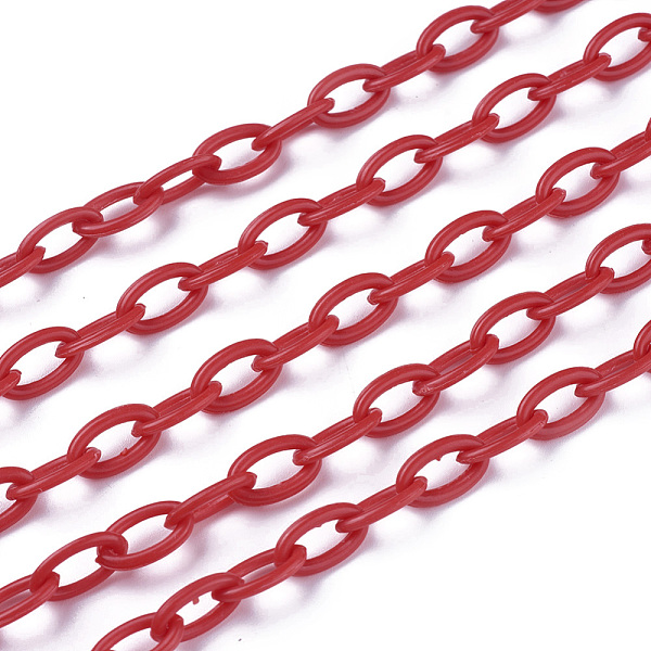 

PandaHall ABS Plastic Cable Chains, Oval, Red, Link: 13x7~7.5x2mm, 15.35~15.74 inch(39~40cm)/strand Plastic Red