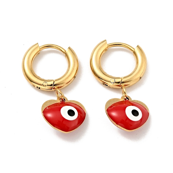 

PandaHall Enamel Heart with Evil Eye Dangle Hoop Earrings, Gold Plated 304 Stainless Steel Jewelry for Women, Red, 25mm, Pin: 1mm 304...
