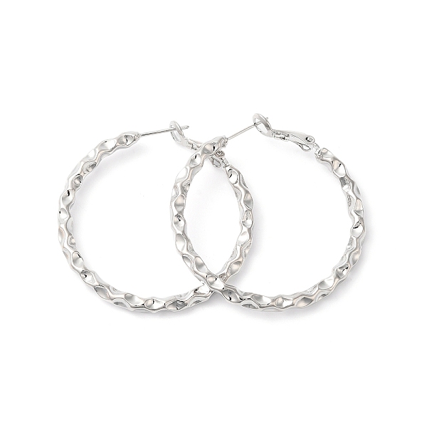 

PandaHall Brass Hoop Earrings, Nickel Free, Real Platinum Plated, 42x40x3.5mm, Pin: 0.8mm Brass