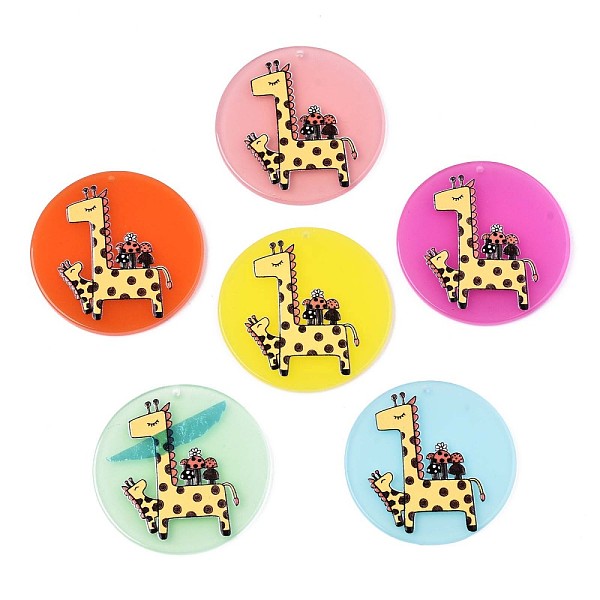 

PandaHall Translucent Cellulose Acetate(Resin) Pendants, 3D Printed, Flat Round with Giraffe, Mixed Color, 39x2.5mm, Hole: 1.5mm Cellulose..., Multicolor