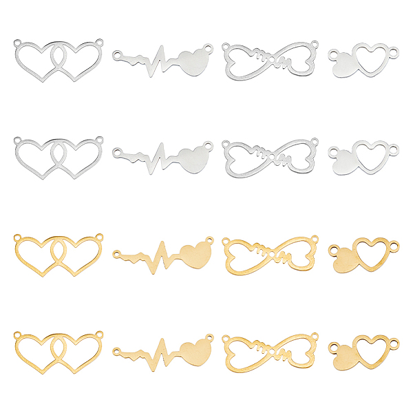 

PandaHall DICOSMETIC 16Pcs 4 Styles 2 Colors Heart Link Pendants Pulse Heartbeat Links Pendant Endless Love Charm Infinity Connectors Charms...