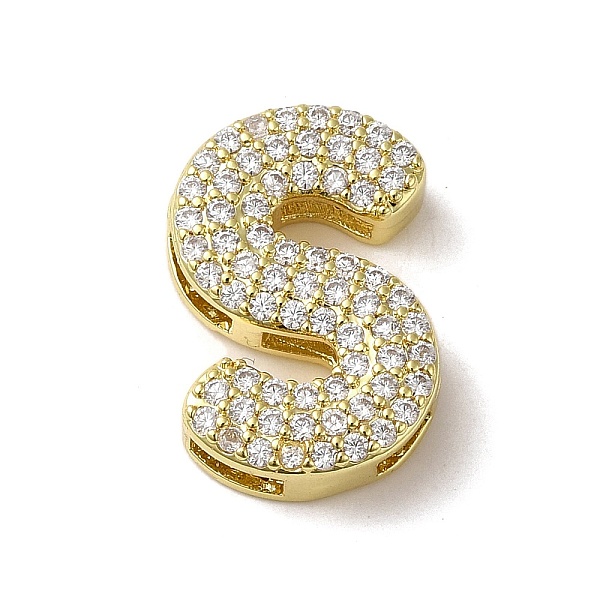 

PandaHall Brass Beads, with Clear Cubic Zirconia, Letter S, 21x14x5.5mm, Hole: 4.5mm Brass+Cubic Zirconia Letter S Clear