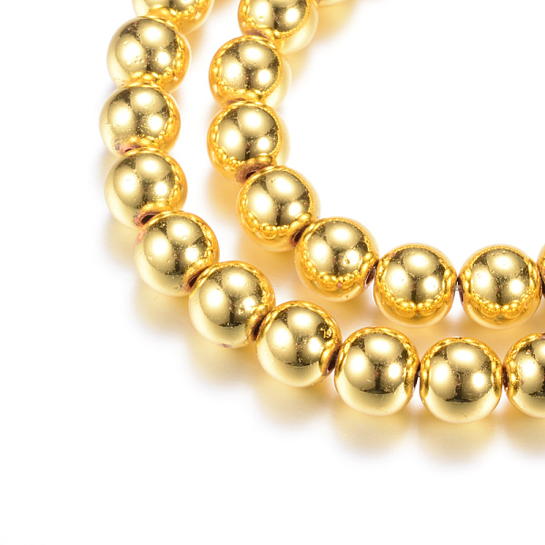 

PandaHall Electroplate Non-magnetic Synthetic Hematite Bead Strands, Round, Golden Plated, 3mm, Hole: 1mm, about 130~140pcs/strand, 15.7...