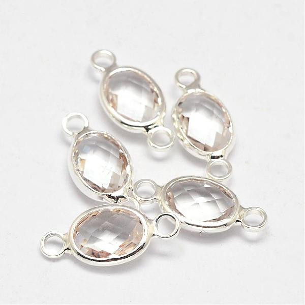 

PandaHall Oval Faceted Silver Color Plated Brass Glass Links connectors, Clear, 15x6.5x3.2mm, Hole: 1mm Glass Oval Clear