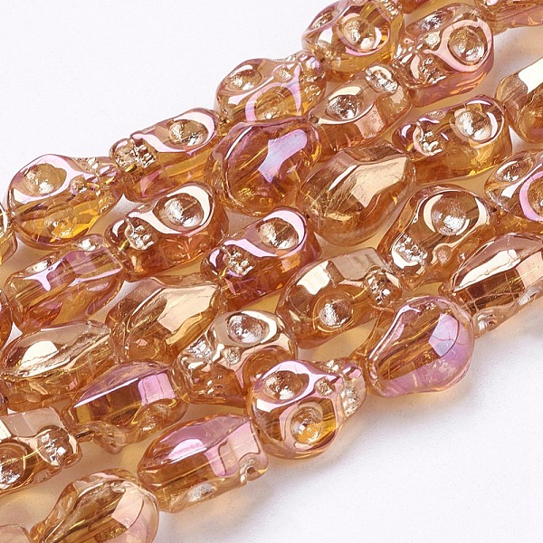 

PandaHall Electroplate Glass Beads Strands, Full Rainbow Plated, Skull, Chocolate, 10x8x6~7mm, Hole: 1mm, about 100pcs/strand, 35.4 inch..., Brown