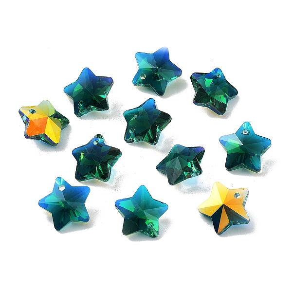

PandaHall Glass Charms, Faceted Star, Dark Green, 13x13.5x7mm, Hole: 1.2mm Glass