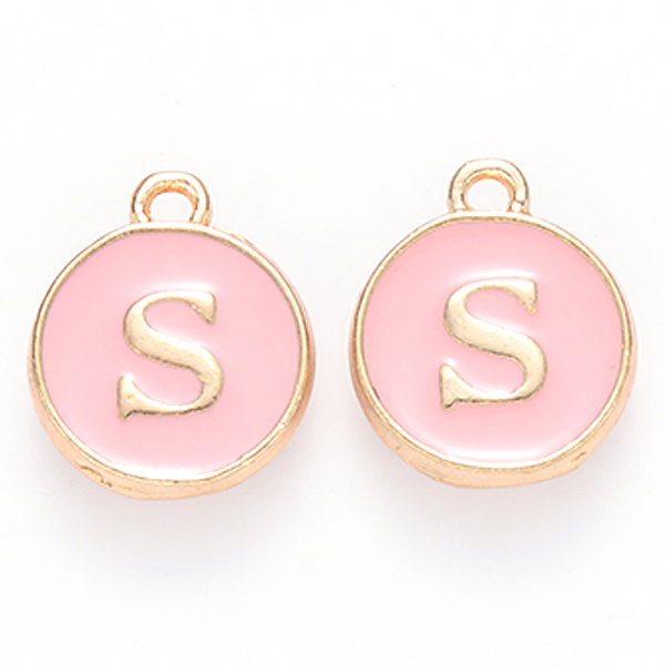 

PandaHall Golden Plated Alloy Enamel Charms, Cadmium Free & Lead Free, Enamelled Sequins, Flat Round with Letter, Pink, Letter.S, 14x12x2mm...