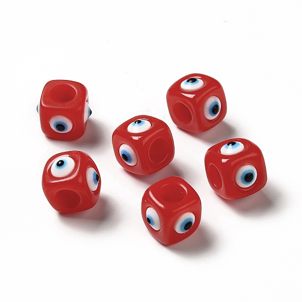 

PandaHall Resin Evil Eye European Beads, Large Hole Bead, Cube, FireBrick, 12.5x14~14.5x14~14.5mm, Hole: 6mm Resin Cube Red
