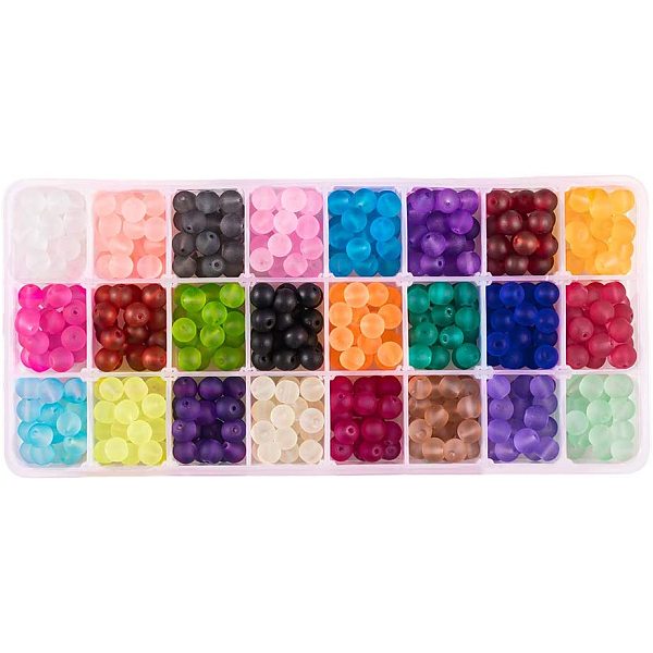 

PandaHall 1 Box (about 480pcs) 24 Color 8mm Frosted Transparent Round Glass Beads Assortment Kits For Jewelry Making Hole: 1.3-1.6mm Glass..., Multicolor