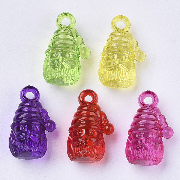 PandaHall Christmas Theme, Transparent Acrylic Pendants, Dyed, Father Christmas, Mixed Color, 21.5x13x10mm, Hole: 2.5mm, about 420pcs/500g...