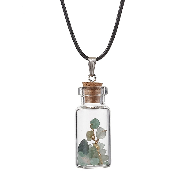 

PandaHall Glass Wish Bottle Pendant Necklace, Natural Green Aventurine Chips Tree Necklace, 17.83 inch(45.3cm) Green Aventurine Bottle