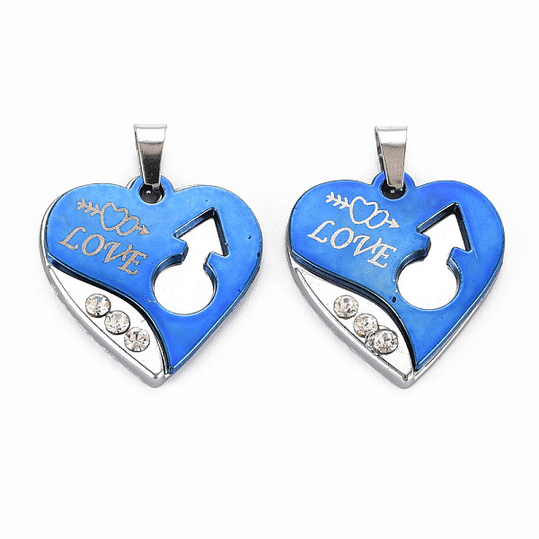 

PandaHall Alloy Pendants, with Crystal Rhinestone, Cadmium Free & Nickel Free & Lead Free, Heart with Word Love, Royal Blue, 27x26x4mm, Hole..., Clear