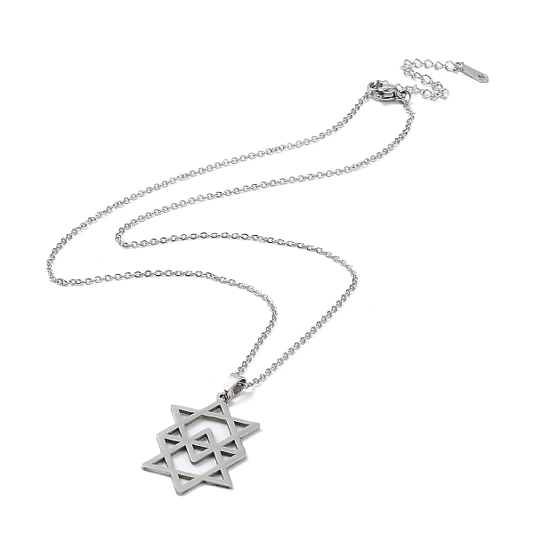 

PandaHall 201 Stainless Steel David Star Pendant Necklace with Cable Chains, Stainless Steel Color, 17.52 inch(44.5cm) 201 Stainless Steel