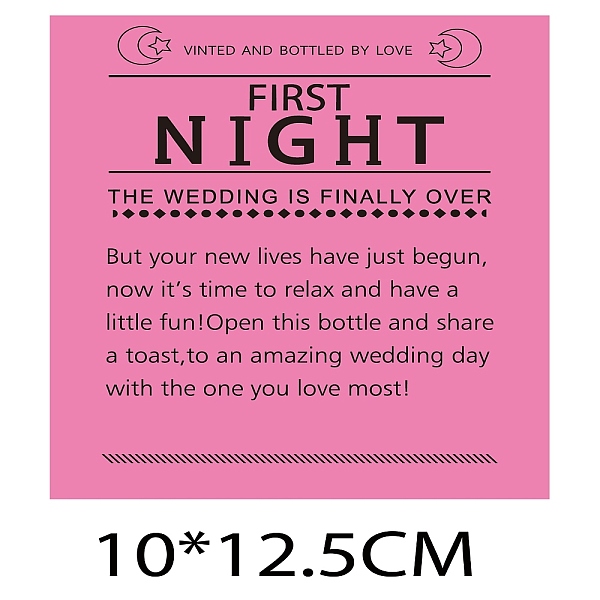 

PandaHall Coated Paper Adhesive Sticker, Wine Bottle Adhesive Label, Anniversary Theme, Rectangle, Pink, 12.5x10cm Paper Word Pink