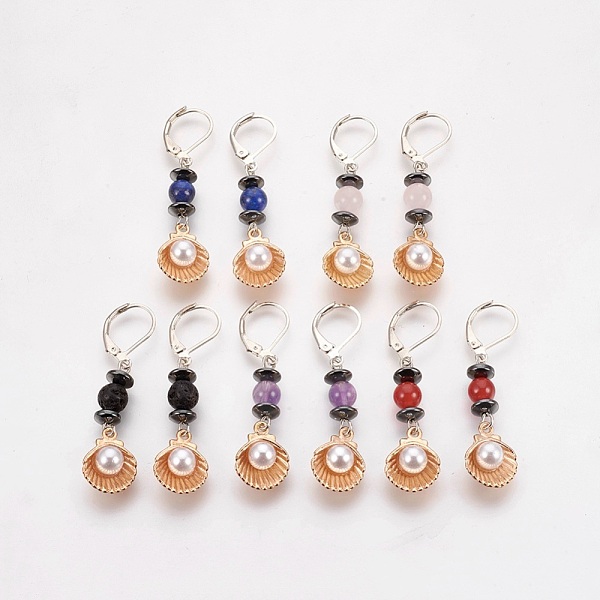 

PandaHall Natural Mixed Gemstone and Non-Magnetic Synthetic Hematite Leverback Earrings, with Shell Alloy Charms, Acrylic Pearl and Brass...