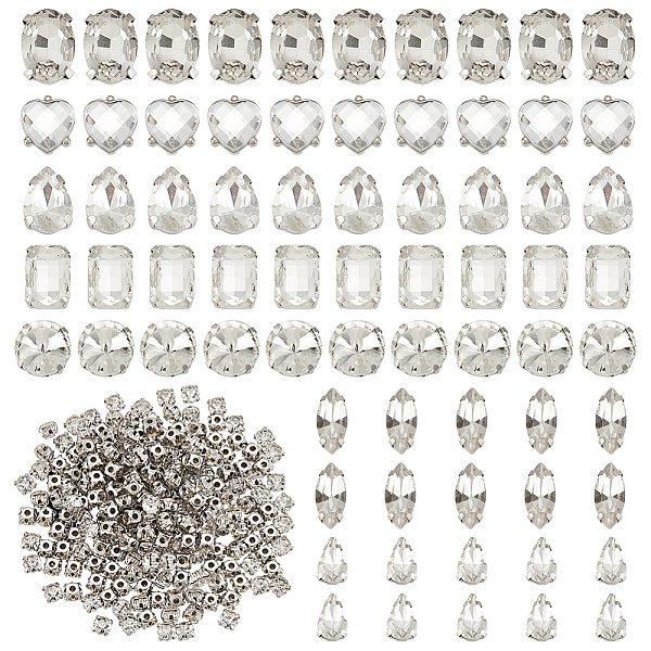 

PandaHall OLYCRAFT 270Pcs 8 Styles Silver Glass Sewing Rhinestone Flatback Sewing Claw Crystal Rhinestones Sewing Crystal Rhinestone for..., Clear