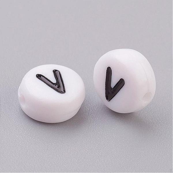 Flat Round With Letter V Acrylic Beads