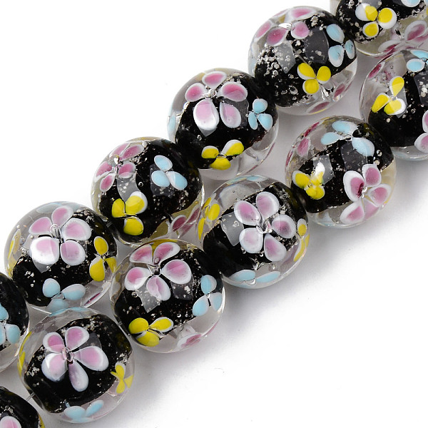 

PandaHall Handmade Lampwork Beads Strands, Inner Flower, Round, Black, 19~20x19mm, Hole: 1.5mm, about 20pcs/strand, 14.57 inch(37cm)...