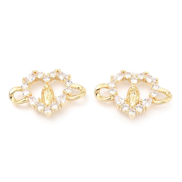 

PandaHall Brass Micro Pave Clear Cubic Zirconia Links Connectors, Long-Lasting Plated, Heart with Virgin Mary, Real 18K Gold Plated...