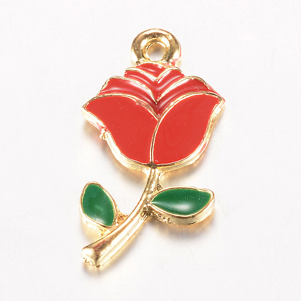 

PandaHall Alloy Enamel Pendants, Flower, Light Gold, Red, 23.5x12x2.5mm, Hole: 1.5mm Alloy+Enamel Flower Red