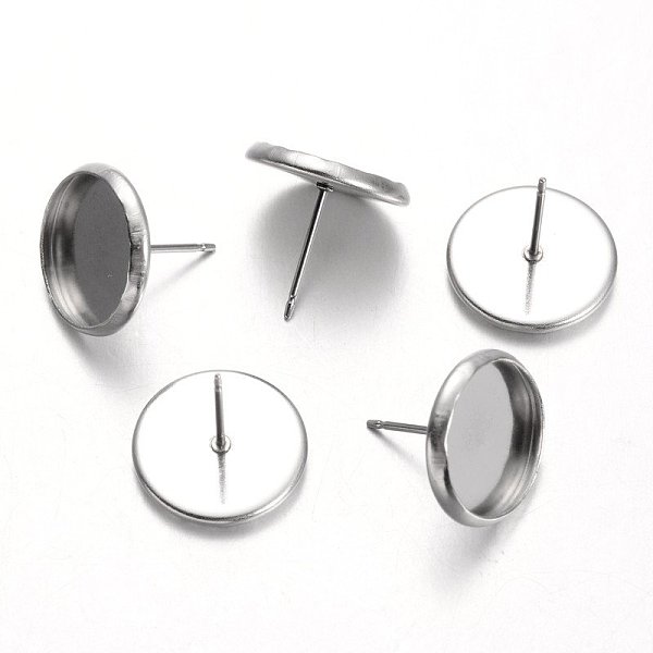 

PandaHall Flat Round Stainless Steel Stud Earring Settings, Stainless Steel Color, Tray: 12mm, 14mm, Pin: 0.7mm Stainless Steel Flat Round