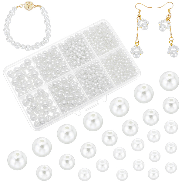 

PandaHall PH White Pearl Beads, 1060pcs Glass Pearl Bead 3mm 4mm 6mm 8mm Round Loose Pearl Beads Craft Pearl Beads with Holes for Bracelets...