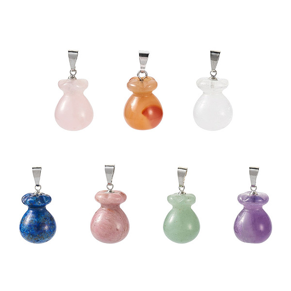 PandaHall Fashewelry 14Pcs 7 Style Natural Mixed Gemstone Pendants, with Platinum Brass Findings, Lucky Bag, 20.5x13mm, Hole: 2.5x6mm