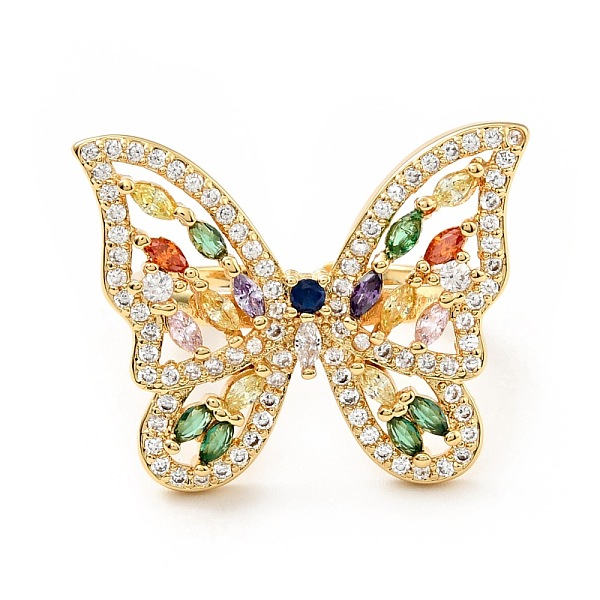 

PandaHall Colorful Cubic Zirconia Butterfly Open Cuff Ring, Brass Wide Chunky Ring for Women, Cadmium Free & Lead Free, Real 18K Gold Plated...