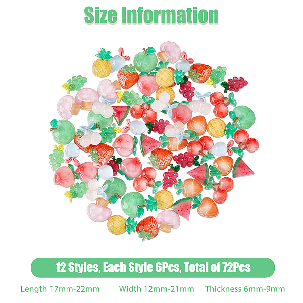 

PandaHall SUPERFINDINGS 72Pcs 12 Styles Transparent Resin Fruits Decoden Cabochons, with 80Pcs Acrylic Double-sided Glue Point Dots, Cherry..., Multicolor