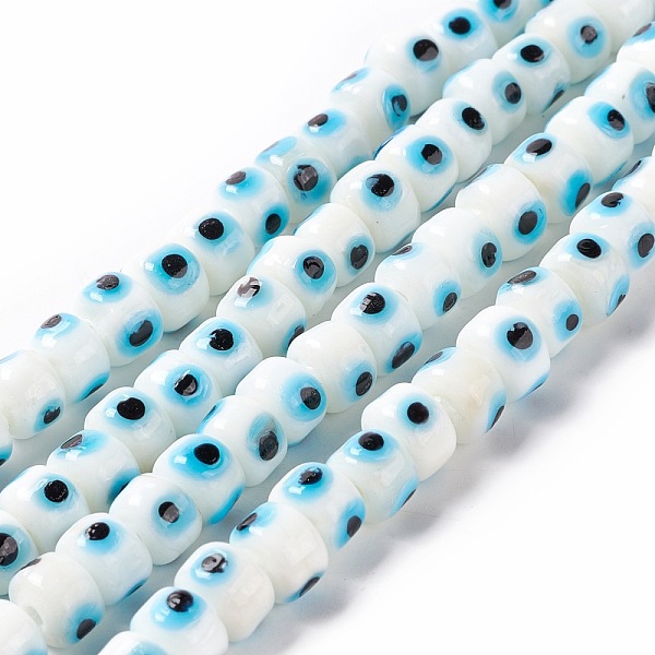 

PandaHall Handmade Evil Eye Lampwork Beads Strands, Column, White, 7~8x5mm, Hole: 1.4mm, about 40pcs/strand, 8.27~8.66 inch(21~22cm)...