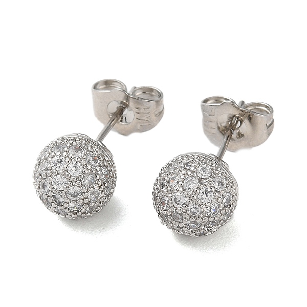 

PandaHall Brass Rhinestone Stud Earrings, Round Ball, Platinum, 8mm Rhinestone Round