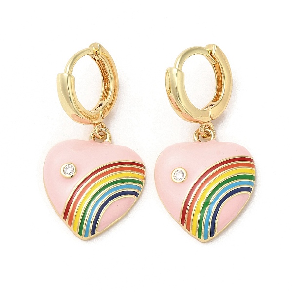 

PandaHall Heart with Rainbow Real 18K Gold Plated Brass Dangle Hoop Earrings, with Cubic Zirconia and Enamel, Misty Rose, 34.5x18mm Cubic...