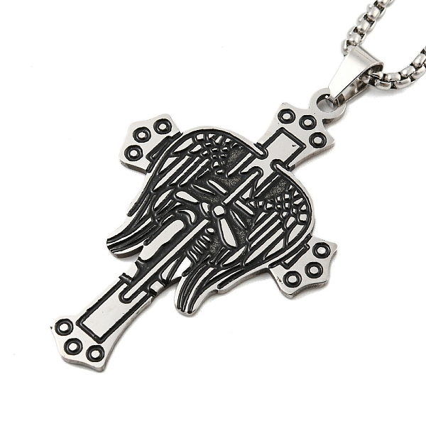 

PandaHall 201 Stainless Steel Pendant Necklaces, with Enamel, Box Chain Necklaces, Archangel Michael in Cross, Stainless Steel Color, 24.41...