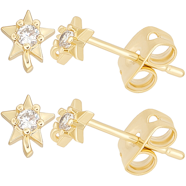 

PandaHall Beebeecraft 5 Pairs Star Shape Brass Micro Pave Clear Cubic Zirconia Stud Earring Findings, with Vertical Loops, with 10Pcs Ear...