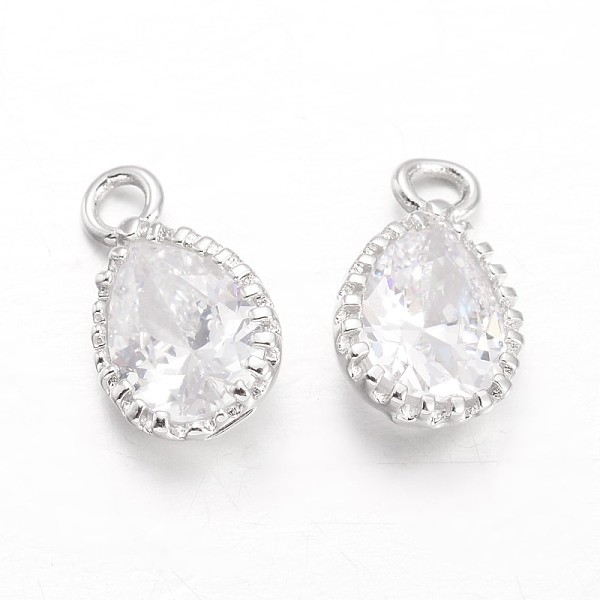 

PandaHall Teardrop Brass Cubic Zirconia Charms, Platinum, 12x7x3.5mm, Hole: 1.5mm Brass+Cubic Zirconia Teardrop